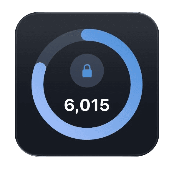 WalkBlock Home Screen widget showing 4,936 steps with a lock ring