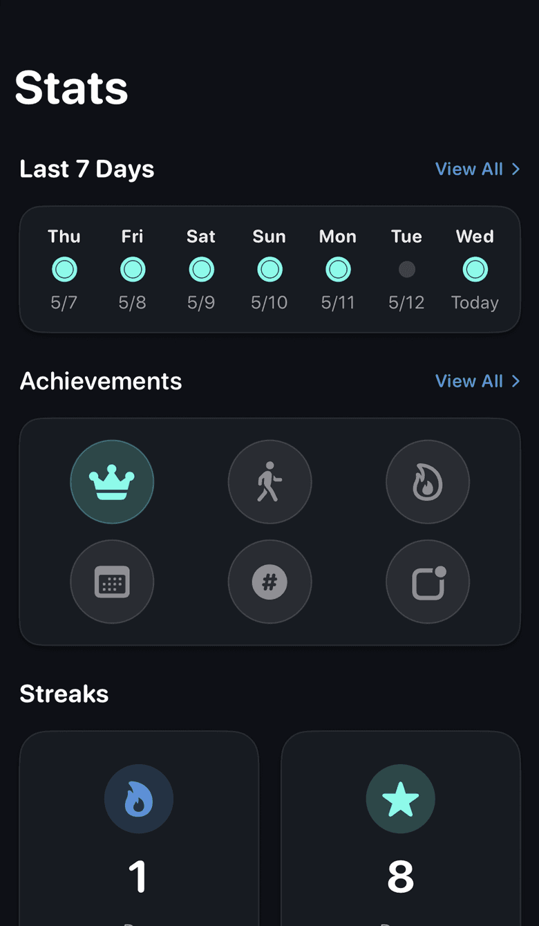 WalkBlock stats screen
